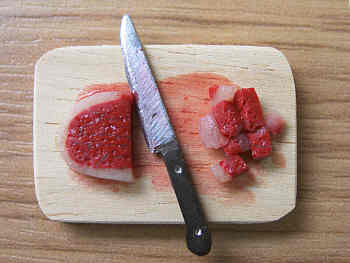 Raw Meat on chopping board - F44 - Delph Miniatures 1/12 scale Hand-made  British Dolls House Miniature Accessories